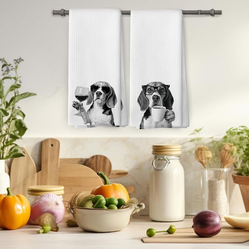 Mcehtle Funny Beagle Kitchen Towels Set of 2, Dog Kitchen Accessories, Coffee Station Wine Bar Decor, Dog Chef Gift Hand Towel, Dining Room Decorative Tea Towel Dish Towels 16x24 Inch - Image 4